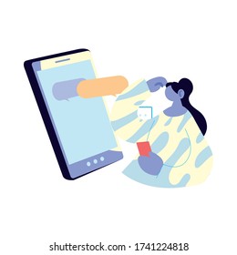 Woman cartoon with smartphone chatting and bubbles design, Message chat and communication theme Vector illustration
