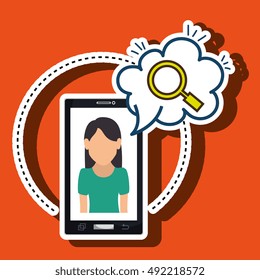 woman cartoon smartphone cloud search