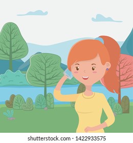 woman cartoon with smartphone design
