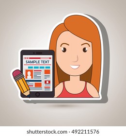 woman cartoon smartphone sample test
