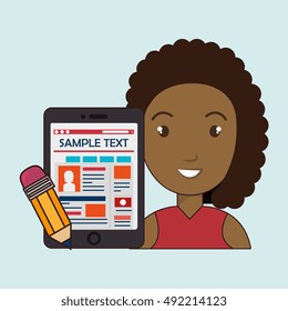 woman cartoon smartphone sample test