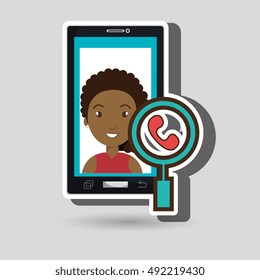woman cartoon smartphone telephone search