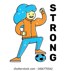 Strong Woman Cartoon Woman Soccer Ball: vetor stock (livre de direitos