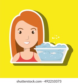 woman cartoon water bucket plastic detergent