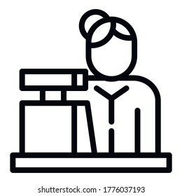 Woman cashier icon. Outline woman cashier vector icon for web design isolated on white background