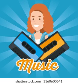 woman with cassettes music