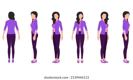 woman in casual avatar, woman in t shirt, jacket and trousers, business character set vector illustration on white background. 