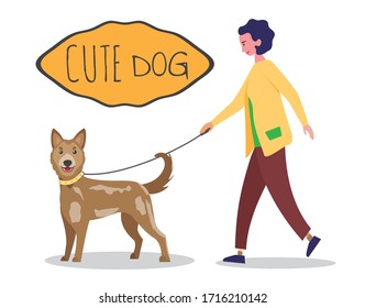 Mujer de tela informal caminando con su perro corredizo. Personajes humanos y de mascota. Ilustración vectorial.