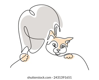 Woman with cat. Continuous one line drawing silhouette without background clipart. Love people and animals. Vector illustration