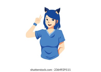 Woman in Cat Costume Character Illustration