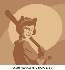 Woman with cat ears and baseball bat