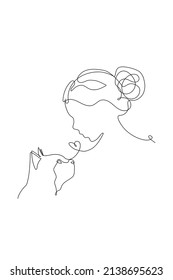 Woman and cat one line drawing. Pet shop logo. Abstract minimal style. Editable line