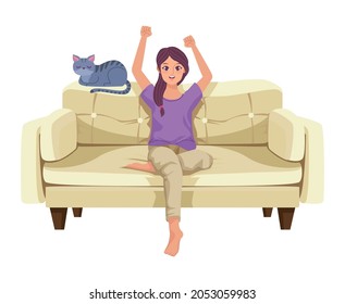 woman with cat in sofa character