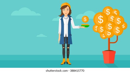 Woman catching dollar coins.