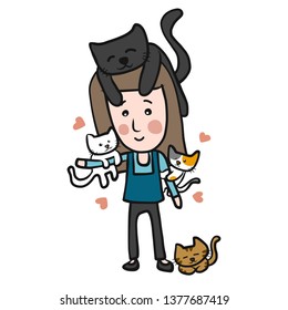 Woman cats family cartoon vector illustration