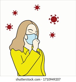 woman caugh while wearing protective medical mask for prevent spreading of Corona virus Covid-19 