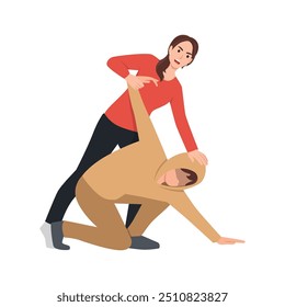 Woman caught the robber. Criminal. Flat vector illustration isolated on white background