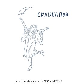 Woman Celebrate Graduation Sketch Hand Draw Vector Illustration