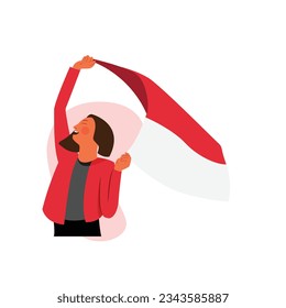 Woman celebrate indonesia independence day with wavin flag wear cardigan