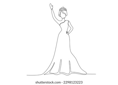 A woman celebrating becoming queen. Queen one-line drawing