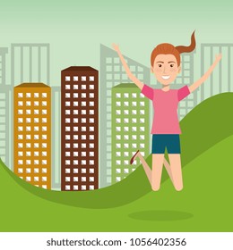 woman celebrating in the landscape