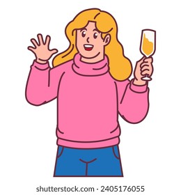 A Woman celebrating party and holding glass of champagne