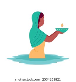 mulher em celebração chhath puja major hindu festival isolado