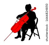 Woman cellist siting and playing cello vector silhouette illustration. Music artist girl play string instrument. Jazz lady performer. Musician play cello. Public entertainment. Classic music event.