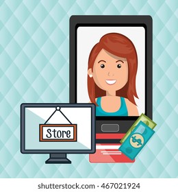 woman cellphone credit card vector illustration graphic