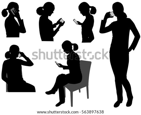 woman with cellphone silhouettes