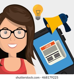 woman cellphone speaker news vector illustration graphic