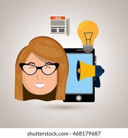 woman cellphone speaker news vector illustration graphic