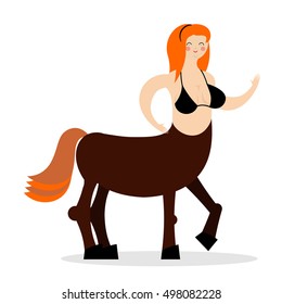 Woman centaur. Cheerful mythical creature. Fabulous horse
