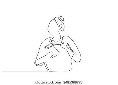 woman ceramic painting hobby lifestyle one line art design vector