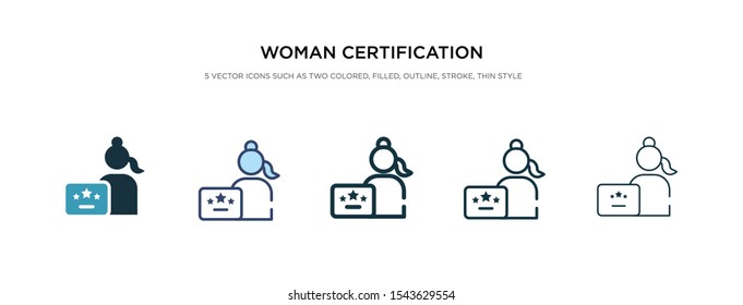 woman certification icon in different style vector illustration. two colored and black woman certification vector icons designed in filled, outline, line and stroke style can be used for web,