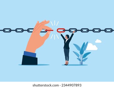 Woman and chain. Connect chains together. Supply problems. Concept business vector illustration.