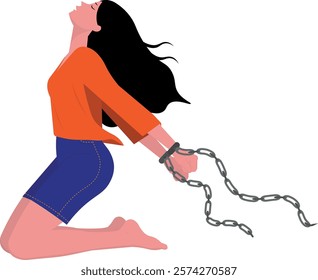 Woman chained, in a position as if freeing herself