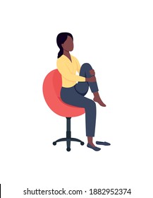 Woman in chair stretching leg flat color vector faceless character. Break from work. Physical activity. Workout at workplace isolated cartoon illustration for web graphic design and animation