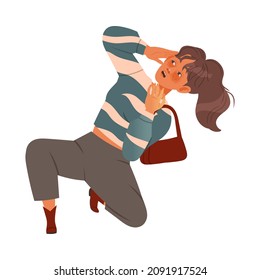 Woman Character Afraid of Something Feeling Scared and Terrified Shaking with Fear Vector Illustration