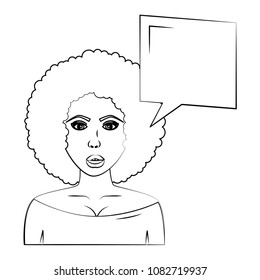 woman character with afro hair and speech bubble pop art style