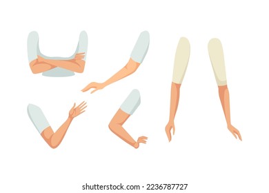 Woman Character Arms Straight and Bend as Constructor with Separated Body Part Vector Set