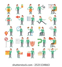 woman character avatars in various pose illustration