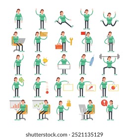 woman character avatars in various pose illustration