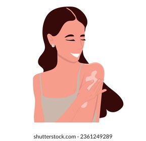 Woman Character In Bathroom Doing Hygiene Procedure Applying Cream on Skin Vector Illustration.