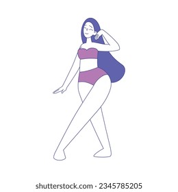 Woman Character at Beach Sunbathing Standing Vector Illustration