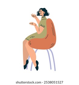 Personagem mulher no café Sentado na cadeira e conversando ilustração vetorial