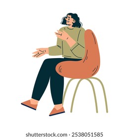 Personagem mulher no café Sentado na cadeira e conversando ilustração vetorial