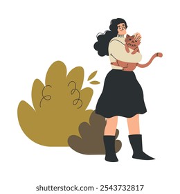 Personaje de mujer Carry Cat Pet como Ilustración vectorial de animales domésticos