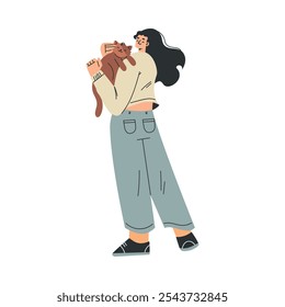 Personaje de mujer con mascota de gato como Ilustración vectorial de animales domésticos