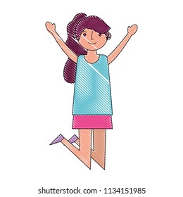 woman  character celebrating hands up